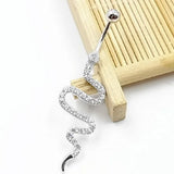 925 Silver Snake Navel Belly Bar Zircon Allergy Piercing
