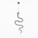 925 Silver Snake Navel Belly Bar Zircon Allergy Piercing