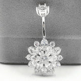 925 Silver Sunflower Crystal Belly Piercing for Women
