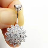925 Silver Sunflower Crystal Belly Piercing for Women