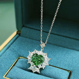 925 Silver Emerald Heart Shape Necklace with Ice Flower