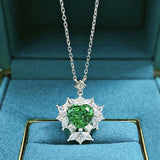925 Silver Emerald Heart Shape Necklace with Ice Flower