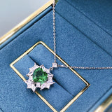 925 Silver Emerald Heart Shape Necklace with Ice Flower
