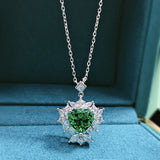 925 Silver Emerald Heart Shape Necklace with Ice Flower