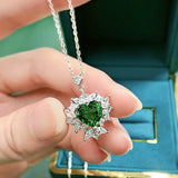 925 Silver Emerald Heart Shape Necklace with Ice Flower