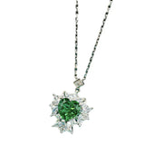 925 Silver Emerald Heart Shape Necklace with Ice Flower