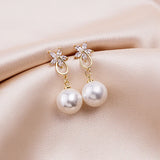 925 Silver Zircon Red Pearl Earrings
