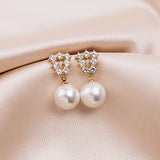 925 Silver Zircon Red Pearl Earrings