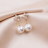 925 Silver Zircon Red Pearl Earrings