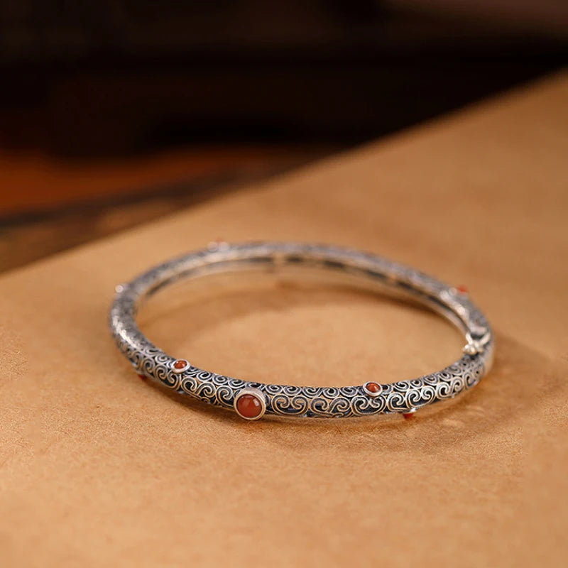 Vintage Ethnic Tourmaline Bracelet for Women Fine Bangles Party Jewelry