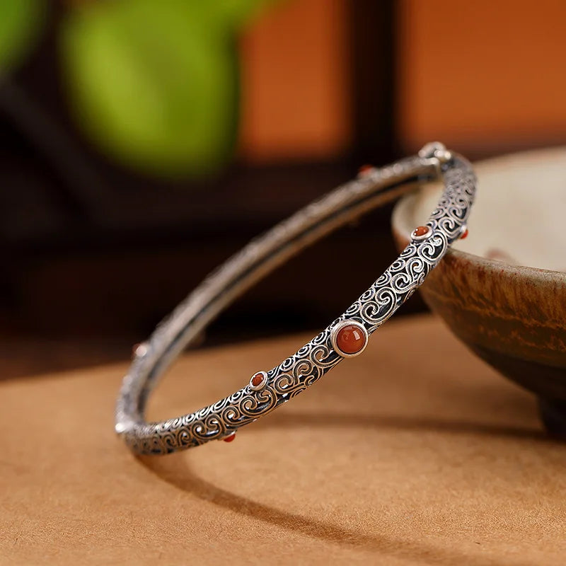 Vintage Ethnic Tourmaline Bracelet for Women Fine Bangles Party Jewelry