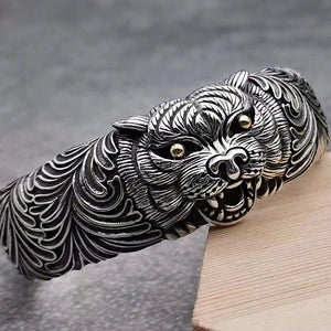 925 Silver Lion Head Bracelet Tiger Skin Aggressive Beast Bracelet