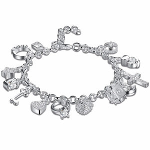 925 Silver Charms Bracelet with Zircon for Women