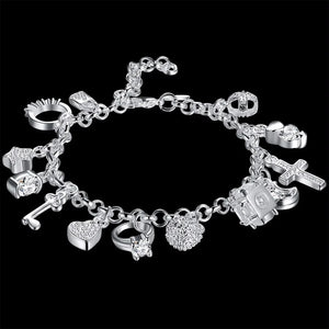 925 Silver Charms Bracelet with Zircon for Women