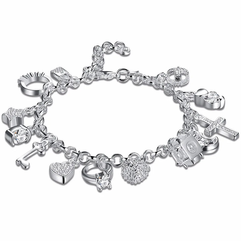 925 Silver Charms Bracelet with Zircon for Women