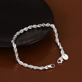 925 Stamp Silver Twisted Rope Bracelet for Men and Women