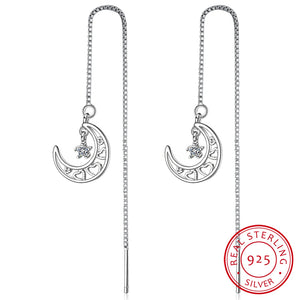 925 Silver Zirconia Star And Moon Earrings Christmas Gift