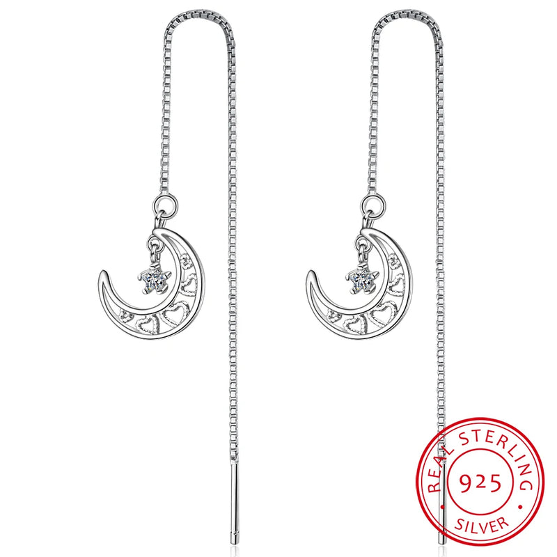 925 Silver Zirconia Star And Moon Earrings Christmas Gift