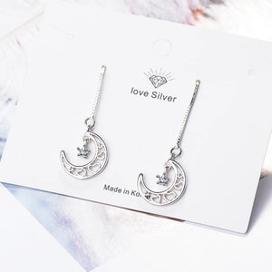 925 Silver Zirconia Star And Moon Earrings Christmas Gift