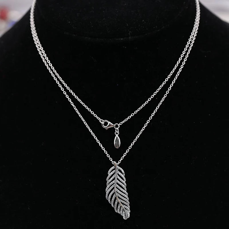 925 Sterling Silver Feather Charm Pendant Necklace