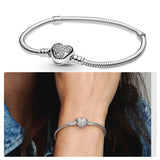 925 Sterling Silver Stitch Bracelet Castle Heart Fit Original Charm Jewelry