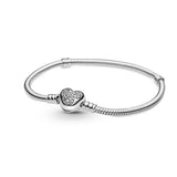 925 Sterling Silver Stitch Bracelet Castle Heart Fit Original Charm Jewelry