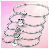 925 Silver Shell Bracelet - Heart Charm Jewelry
