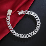 925 Silver 10MM Geometric Chain Bracelet Men Women Wedding Jewelry