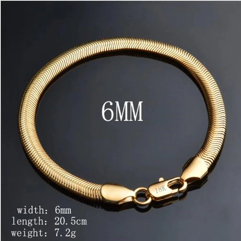 925 Silver 18K 6MM Snake Bone Chain Bracelet Wedding Jewelry