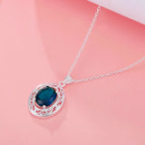 925 Silver Crystal Oval Pendant Necklace Set