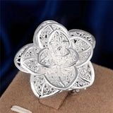 925 Sterling Silver Flower Rings Bracelet Jewelry Set for Women