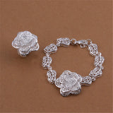 925 Sterling Silver Flower Rings Bracelet Jewelry Set for Women