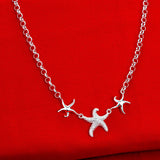 925 Silver Starfish Pendant Necklace For Women Party Wedding Jewelry