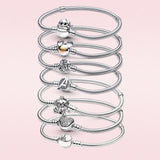 925 Silver Bracelet Mouse Heart Clasp Snake Chain Bracelet for Women