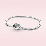 925 Silver Bracelet Mouse Heart Clasp Snake Chain Bracelet for Women