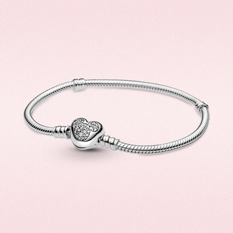 925 Silver Bracelet Sparkling Mouse Heart Clasp