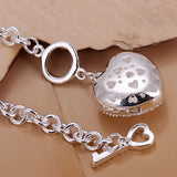 925 Silver Bracelet Women 8in Valentine Heart Inlaid Stone Romantic Jewelry