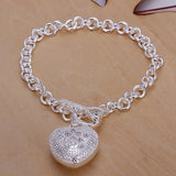 925 Silver Bracelet Women 8in Valentine Heart Inlaid Stone Romantic Jewelry