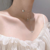 925 Silver Butterfly Tassel Necklace Crystal Jewelry For Women