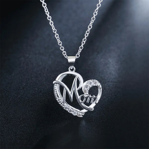 925 Silver MOM Heart Pendant Necklace AAA Zircon Women Wedding Jewelry
