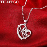 925 Silver MOM Heart Pendant Necklace AAA Zircon Women Wedding Jewelry