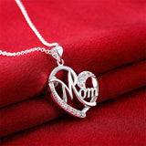 925 Silver MOM Heart Pendant Necklace AAA Zircon Women Wedding Jewelry