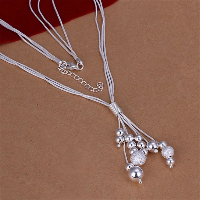 925 Silver Tassel Beads Snake Chain Necklace Wedding Jewelry