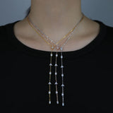 925 Silver CZ Geometric Shaped Necklace Sexy Y Necklace Women Jewelry