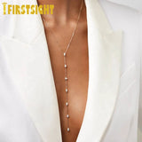 925 Silver CZ Geometric Shaped Necklace Sexy Y Necklace Women Jewelry