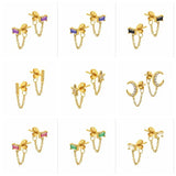 925 Silver Star Moon Crystal Chain Stud Earrings for Women Piercing