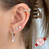 925 Silver Star Moon Crystal Chain Stud Earrings for Women Piercing