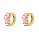 925 Silver Ear Needle Pink Zircon Earrings Water Drop/Star/Geometric Hoop