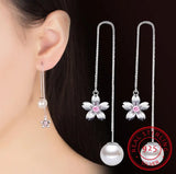 925 Silver Zirconia Cherry Pearl Tassel Earrings