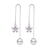 925 Silver Zirconia Cherry Pearl Tassel Earrings